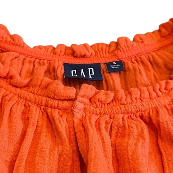 Gap Bright Orange Long Sleeve Shirt Top Blouse Comfy Gauze Crew Neck Size Small - Picture 10 of 10
